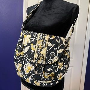 Vera Bradley satchel, cross-body bag in colors of black, white and yellow.